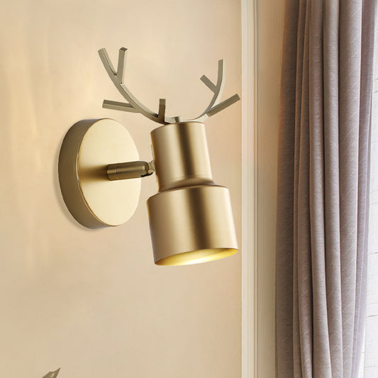 1-Light Bedroom Wall Lamp Macaron Gold Antler LED Wall Light Fixture with Dual Drum Metal Shade Clearhalo 'Lamps' 'Table Lamps' Lighting' 1771203