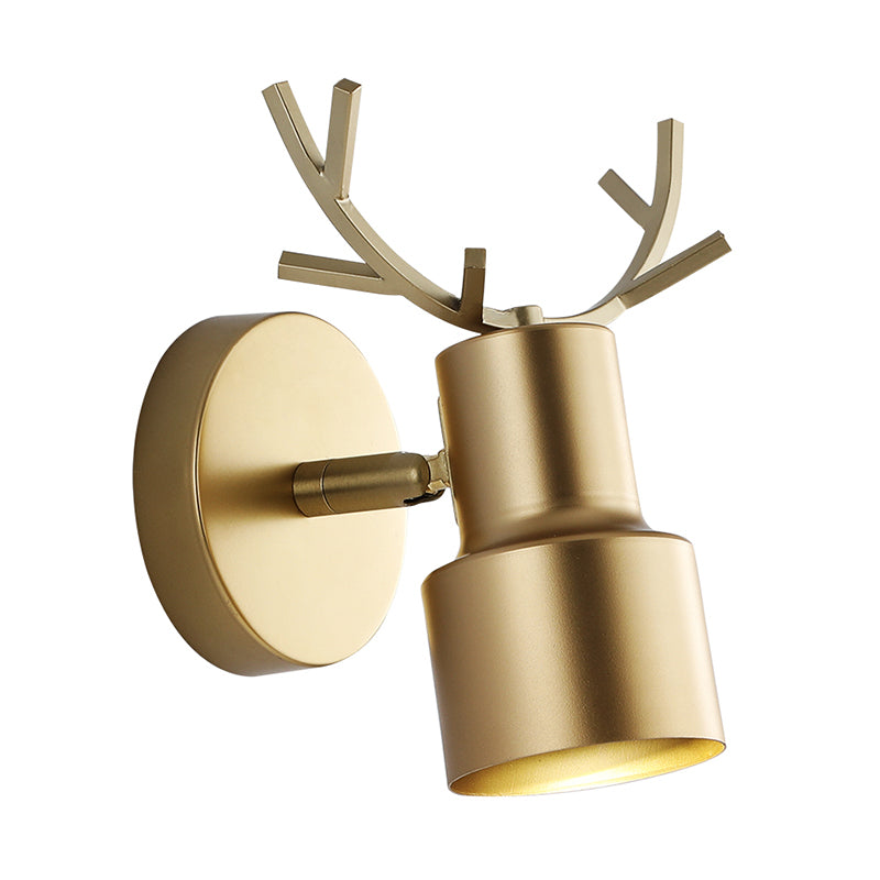 1-Light Bedroom Wall Lamp Macaron Gold Antler LED Wall Light Fixture with Dual Drum Metal Shade Clearhalo 'Lamps' 'Table Lamps' Lighting' 1771204