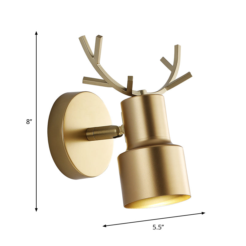 1-Light Bedroom Wall Lamp Macaron Gold Antler LED Wall Light Fixture with Dual Drum Metal Shade Clearhalo 'Lamps' 'Table Lamps' Lighting' 1771205