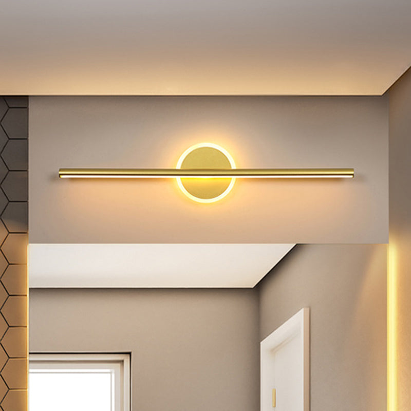 Metal Linear and Round Vanity Wall Light Minimalism LED Wall Sconce Lighting in Gold, 16"/23.5"/31.5" Wide Clearhalo 'Cast Iron' 'Glass' 'Industrial' 'Modern wall lights' 'Modern' 'Tiffany' 'Traditional wall lights' 'Vanity Lights' 'Wall Lights' Lighting' 1771249