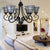 White Glass Bell Pendant Light with Fence Design 6 Lights Lodge Style Chandelier Lamp in Black Black Clearhalo 'Ceiling Lights' 'Chandeliers' 'Industrial' 'Middle Century Chandeliers' 'Tiffany Chandeliers' 'Tiffany close to ceiling' 'Tiffany' Lighting' 177124