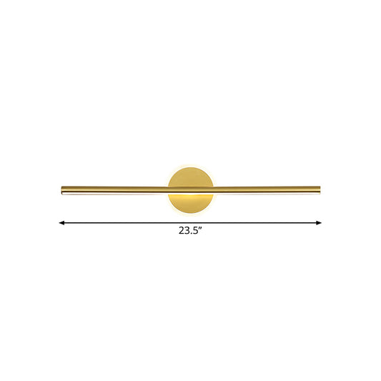 Metal Linear and Round Vanity Wall Light Minimalism LED Wall Sconce Lighting in Gold, 16"/23.5"/31.5" Wide Clearhalo 'Cast Iron' 'Glass' 'Industrial' 'Modern wall lights' 'Modern' 'Tiffany' 'Traditional wall lights' 'Vanity Lights' 'Wall Lights' Lighting' 1771252