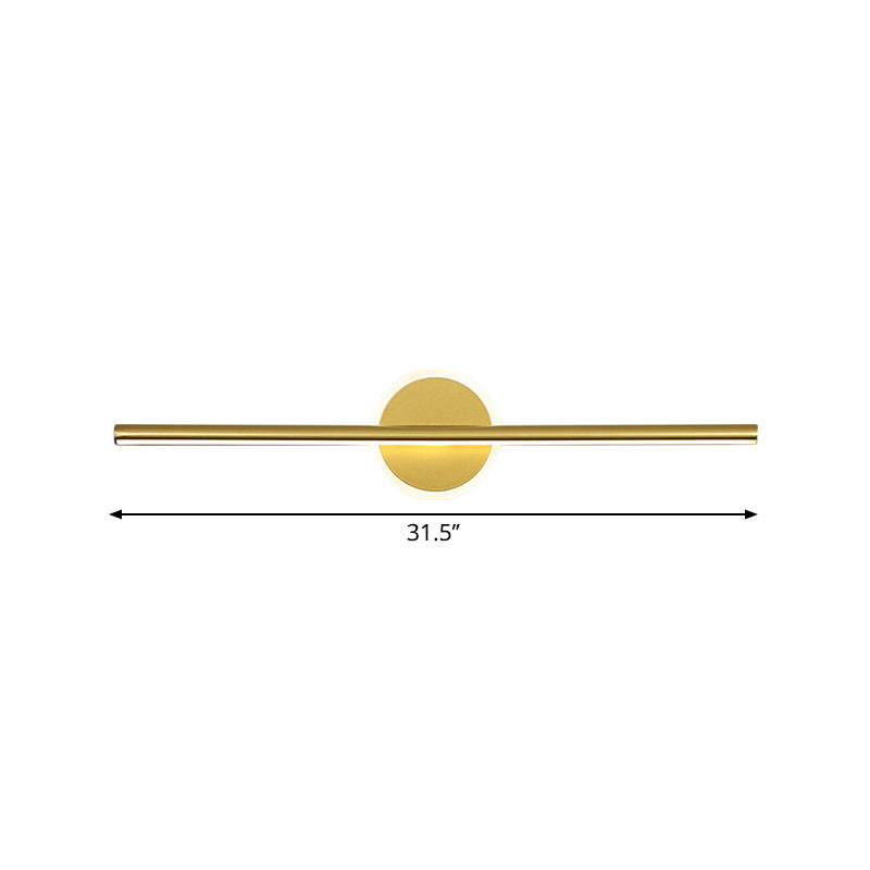 Metal Linear and Round Vanity Wall Light Minimalism LED Wall Sconce Lighting in Gold, 16"/23.5"/31.5" Wide Clearhalo 'Cast Iron' 'Glass' 'Industrial' 'Modern wall lights' 'Modern' 'Tiffany' 'Traditional wall lights' 'Vanity Lights' 'Wall Lights' Lighting' 1771253