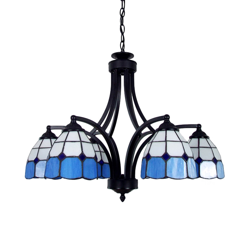 Stained Glass Dome Pendant Lighting Tiffany Style Multi Light Hanging Chandelier in Blue/Beige Clearhalo 'Ceiling Lights' 'Chandeliers' 'Industrial' 'Middle Century Chandeliers' 'Tiffany Chandeliers' 'Tiffany close to ceiling' 'Tiffany' Lighting' 177130