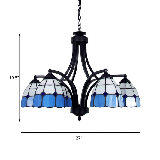Stained Glass Dome Pendant Lighting Tiffany Style Multi Light Hanging Chandelier in Blue/Beige Clearhalo 'Ceiling Lights' 'Chandeliers' 'Industrial' 'Middle Century Chandeliers' 'Tiffany Chandeliers' 'Tiffany close to ceiling' 'Tiffany' Lighting' 177131