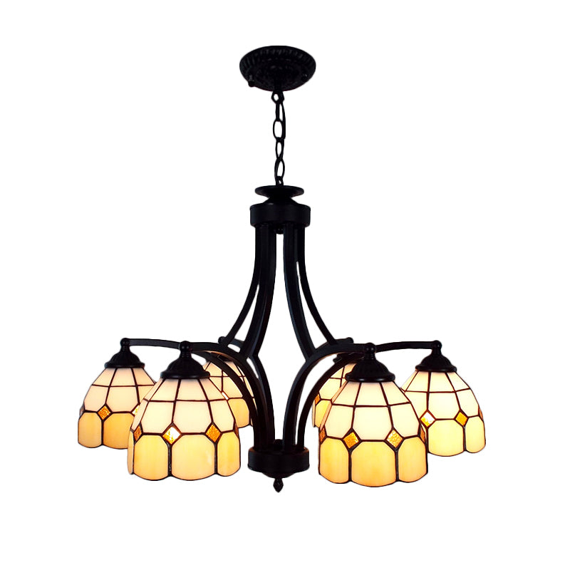 Stained Glass Dome Pendant Lighting Tiffany Style Multi Light Hanging Chandelier in Blue/Beige Clearhalo 'Ceiling Lights' 'Chandeliers' 'Industrial' 'Middle Century Chandeliers' 'Tiffany Chandeliers' 'Tiffany close to ceiling' 'Tiffany' Lighting' 177134