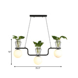 Black 3-Bulb Island Light Fixture Industrial Opal Glass Globe Pendant Lamp with Clear Glass Pot Clearhalo 'Ceiling Lights' 'Glass shade' 'Glass' 'Island Lights' 'Pendant Lights' Lighting' 1771366