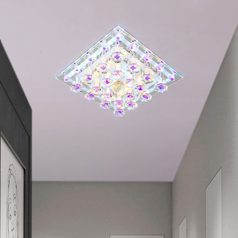 Square Crystal Ceiling Fixture Contemporary 7"/9.5" W LED Purple Flush Mount Light in Warm/White Light for Corridor Clearhalo 'Ceiling Lights' 'Close To Ceiling Lights' 'Close to ceiling' 'Flush mount' Lighting' 1771375