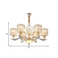 Drum Pendant Chandelier Minimalist Clear Crystal 6 Bulbs Gold Hanging Ceiling Light for Bedroom Clearhalo 'Ceiling Lights' 'Chandeliers' 'Modern Chandeliers' 'Modern' Lighting' 1771387