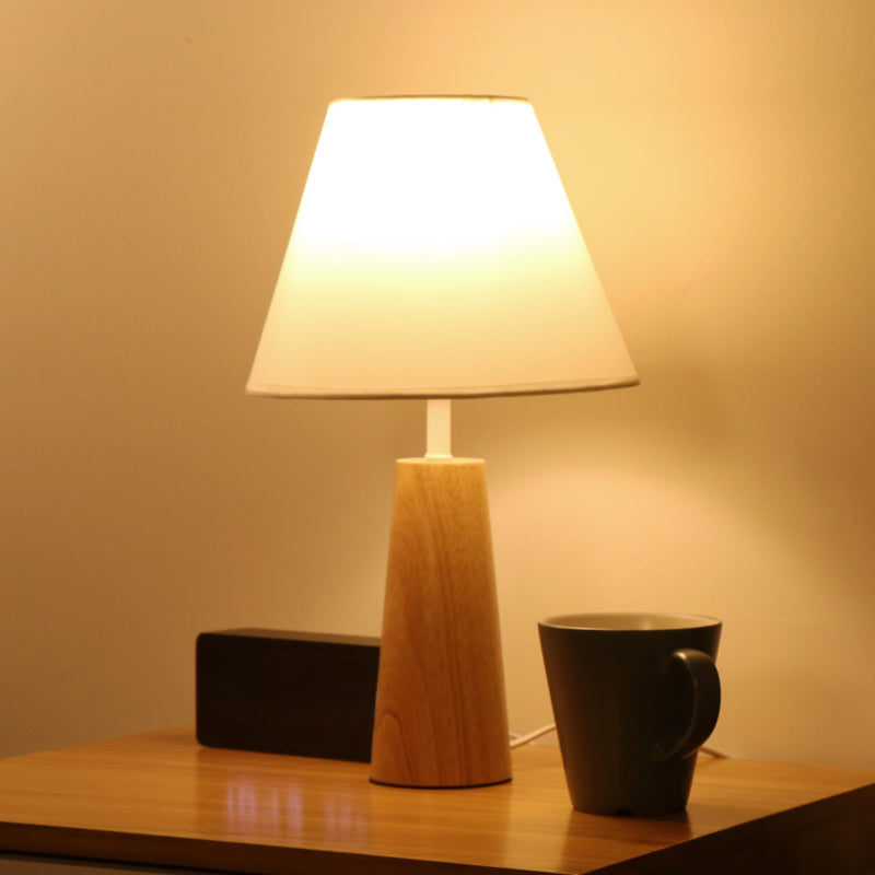 1 Light Bedroom Night Lamp Modern Style Wood Table Light with Conical Fabric Shade Clearhalo 'Lamps' 'Table Lamps' Lighting' 1771393