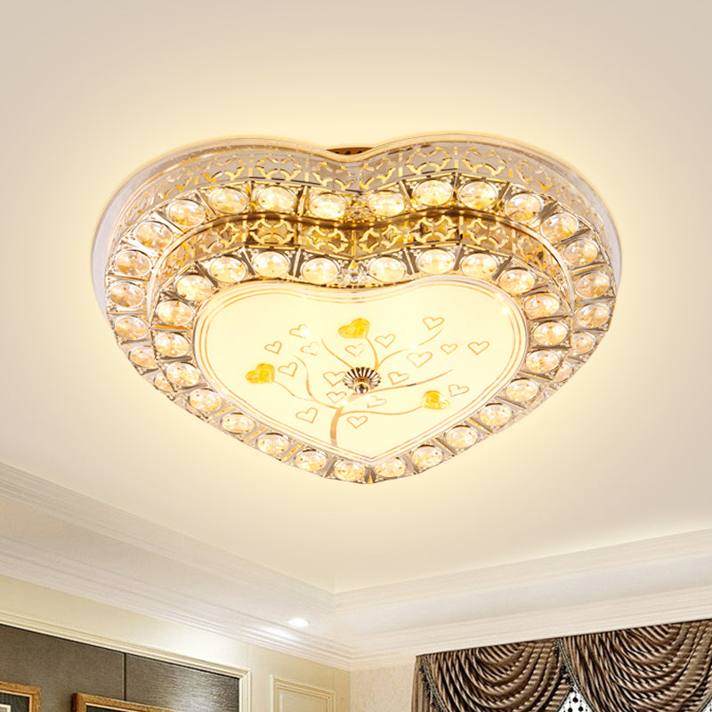 LED Bedroom Ceiling Lamp Modern Gold Flush Light with Loving Heart Clear Crystal Shade Gold Clearhalo 'Ceiling Lights' 'Close To Ceiling Lights' 'Close to ceiling' 'Flush mount' Lighting' 1771400