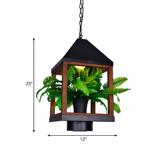1 Bulb Pavilion Pendant Lamp Factory Black Metallic Hanging Light Fixture with Bonsai for Dining Room Clearhalo 'Ceiling Lights' 'Pendant Lights' 'Pendants' Lighting' 1771415