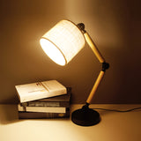 Simple Cylinder Desk Light Fabric 1 Light Bedroom Table Lamp in Black with Wood Adjustable Arm Black Clearhalo 'Lamps' 'Table Lamps' Lighting' 1771475