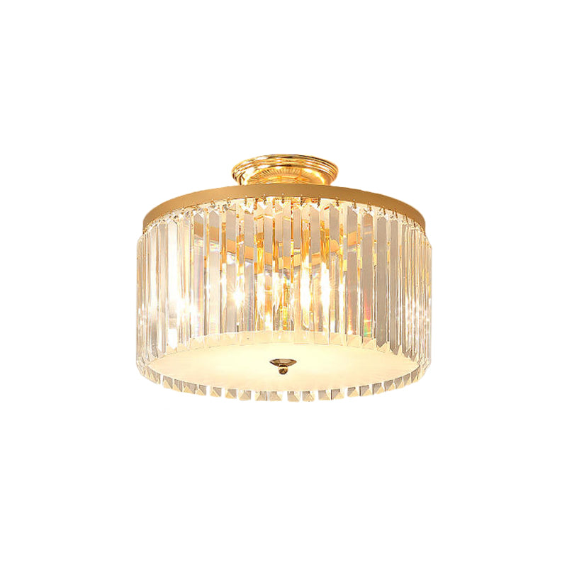 Gold Round Semi Mount Lighting Contemporary Crystal Rod LED Ceiling Fixture for Bedroom Clearhalo 'Ceiling Lights' 'Close To Ceiling Lights' 'Close to ceiling' 'Semi-flushmount' Lighting' 1771499