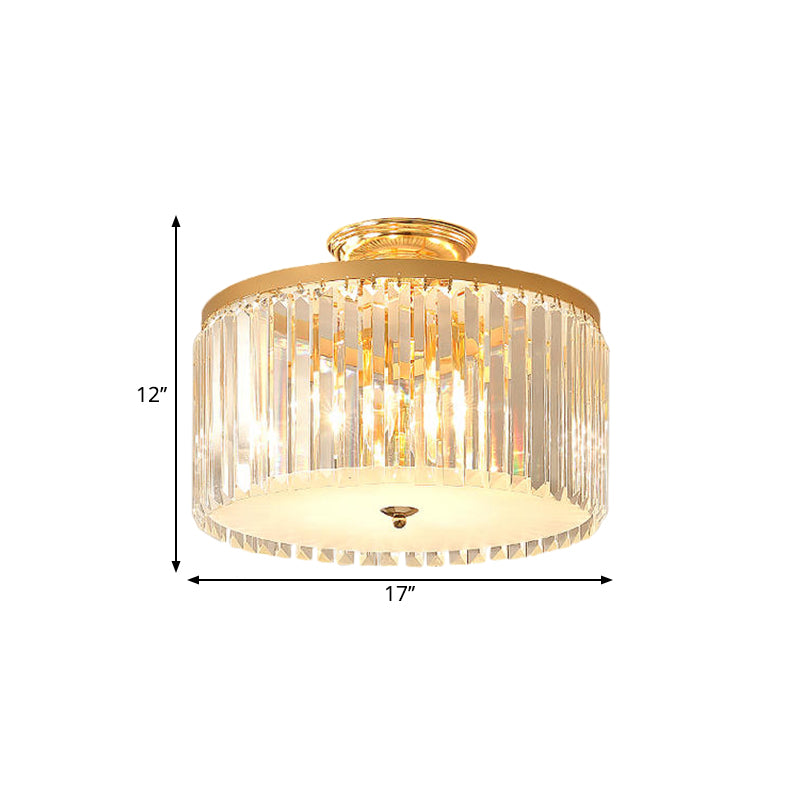 Gold Round Semi Mount Lighting Contemporary Crystal Rod LED Ceiling Fixture for Bedroom Clearhalo 'Ceiling Lights' 'Close To Ceiling Lights' 'Close to ceiling' 'Semi-flushmount' Lighting' 1771500