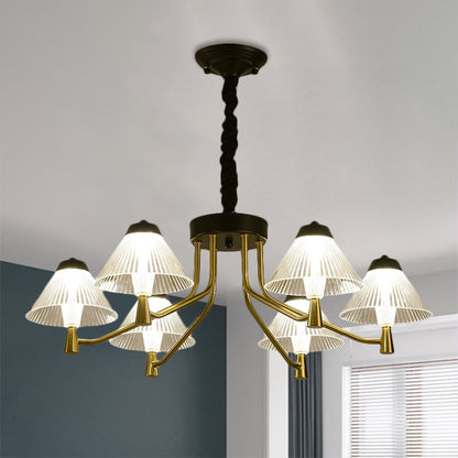 Black LED Conical Down Lighting Simple Ribbed Glass Chandelier Light Fixture for Bedroom Black Clearhalo 'Ceiling Lights' 'Chandeliers' 'Modern Chandeliers' 'Modern' Lighting' 1771501