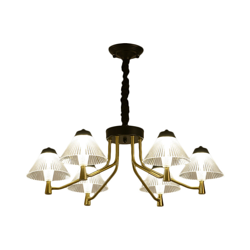 Black LED Conical Down Lighting Simple Ribbed Glass Chandelier Light Fixture for Bedroom Clearhalo 'Ceiling Lights' 'Chandeliers' 'Modern Chandeliers' 'Modern' Lighting' 1771503