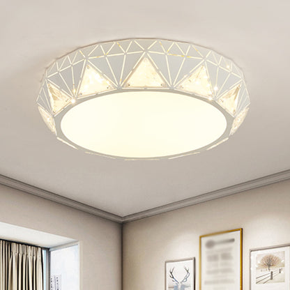 Contemporary LED Ceiling Light White/Gold Finish Round Crystal Flush Mount Lamp with Acrylic Shade White Clearhalo 'Ceiling Lights' 'Close To Ceiling Lights' 'Close to ceiling' 'Flush mount' Lighting' 1771542