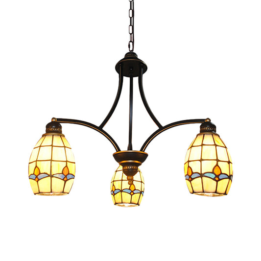 Magnolia Hanging Chandelier with Oval Glass Shade 3 Lights Rustic Pendant Lighting in Beige Clearhalo 'Ceiling Lights' 'Chandeliers' 'Close To Ceiling Lights' 'Industrial' 'Middle Century Chandeliers' 'Tiffany Chandeliers' 'Tiffany close to ceiling' 'Tiffany' Lighting' 177157