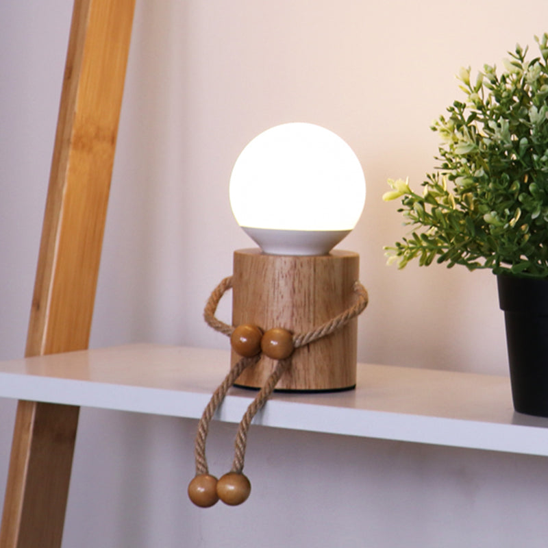 Puppet Shaped Bedside Night Lighting Wooden LED Cartoon Nightstand Light in Beige Wood USB Clearhalo 'Lamps' 'Table Lamps' Lighting' 1771604