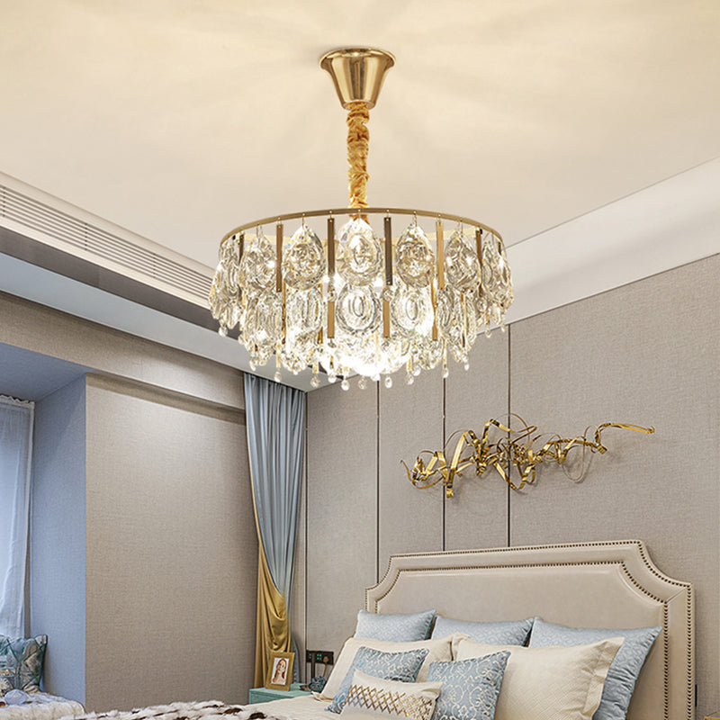 Crystal Conic Chandelier Modernism 3/4 Lights Gold Pendant Light Kit with Tiered Design, 16"/19.5" W Gold 16" Clearhalo 'Ceiling Lights' 'Chandeliers' 'Modern Chandeliers' 'Modern' Lighting' 1771656