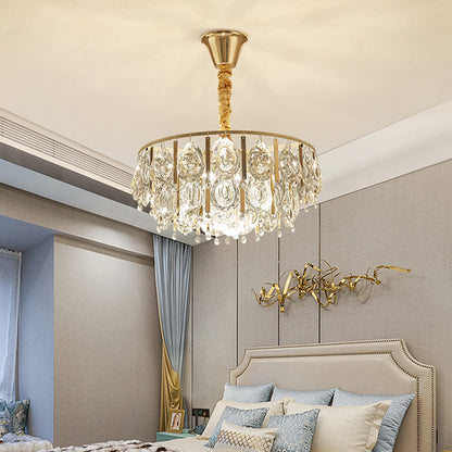 Crystal Conic Chandelier Modernism 3/4 Lights Gold Pendant Light Kit with Tiered Design, 16"/19.5" W Gold 16" Clearhalo 'Ceiling Lights' 'Chandeliers' 'Modern Chandeliers' 'Modern' Lighting' 1771656