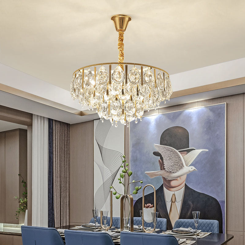 Crystal Conic Chandelier Modernism 3/4 Lights Gold Pendant Light Kit with Tiered Design, 16"/19.5" W Clearhalo 'Ceiling Lights' 'Chandeliers' 'Modern Chandeliers' 'Modern' Lighting' 1771661