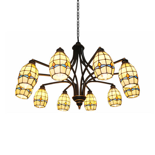 Magnolia Chandelier Lamp with Metal Chain Stained Glass Tiffany Living Room Ceiling Pendant Light Clearhalo 'Ceiling Lights' 'Chandeliers' 'Close To Ceiling Lights' 'Industrial' 'Middle Century Chandeliers' 'Tiffany Chandeliers' 'Tiffany close to ceiling' 'Tiffany' Lighting' 177169