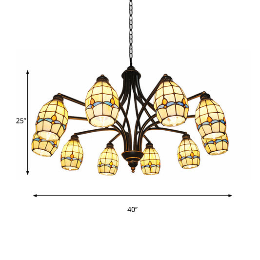 Magnolia Chandelier Lamp with Metal Chain Stained Glass Tiffany Living Room Ceiling Pendant Light Clearhalo 'Ceiling Lights' 'Chandeliers' 'Close To Ceiling Lights' 'Industrial' 'Middle Century Chandeliers' 'Tiffany Chandeliers' 'Tiffany close to ceiling' 'Tiffany' Lighting' 177170