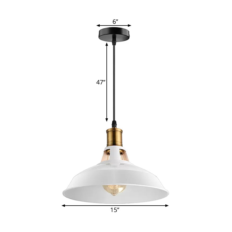 10.5"/12"/15" W 1 Light Hanging Light with Barn Shade Iron Farmhouse Style Dining Room Ceiling Light Fixture in Black/White/White Inner Clearhalo 'Art Deco Pendants' 'Black' 'Cast Iron' 'Ceiling Lights' 'Ceramic' 'Crystal' 'Industrial Pendants' 'Industrial' 'Metal' 'Middle Century Pendants' 'Pendant Lights' 'Pendants' 'Rustic Pendants' 'Tiffany' Lighting' 1771823