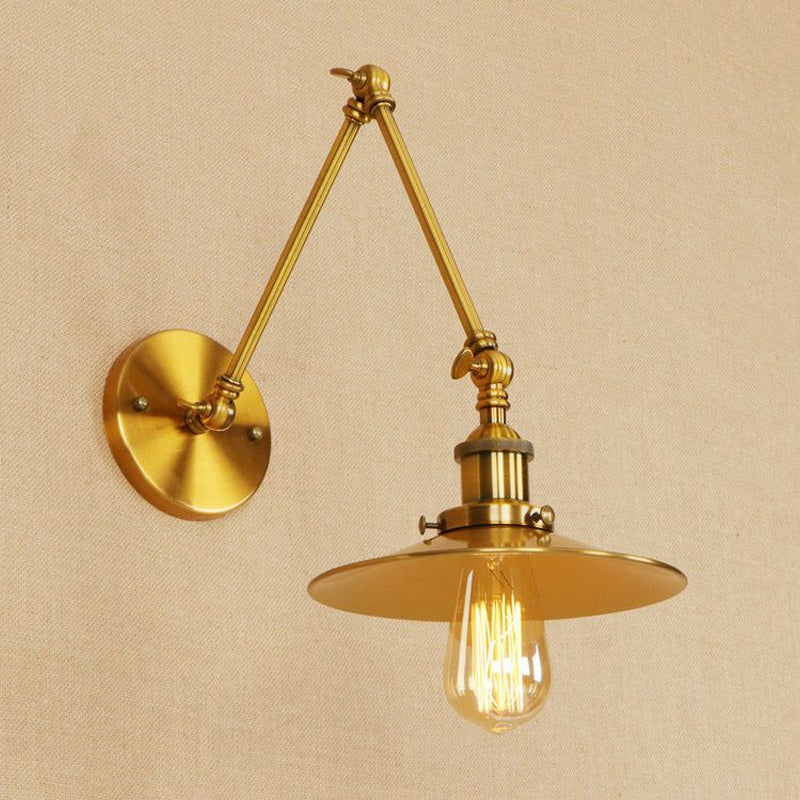 Vintage Stylish Saucer Wall Sconce 1 Light Metallic Wall Mount Light with Swing Arm in Brass/Copper Clearhalo 'Art deco wall lights' 'Cast Iron' 'Glass' 'Industrial wall lights' 'Industrial' 'Middle century wall lights' 'Modern' 'Rustic wall lights' 'Tiffany' 'Traditional wall lights' 'Wall Lamps & Sconces' 'Wall Lights' Lighting' 1771828