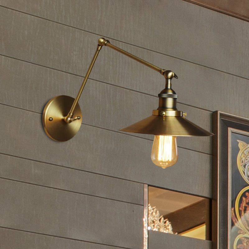 Vintage Stylish Saucer Wall Sconce 1 Light Metallic Wall Mount Light with Swing Arm in Brass/Copper Clearhalo 'Art deco wall lights' 'Cast Iron' 'Glass' 'Industrial wall lights' 'Industrial' 'Middle century wall lights' 'Modern' 'Rustic wall lights' 'Tiffany' 'Traditional wall lights' 'Wall Lamps & Sconces' 'Wall Lights' Lighting' 1771829