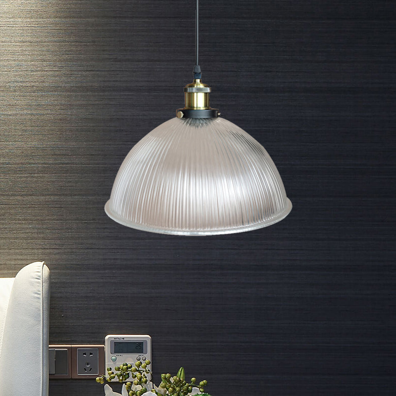 1 Light Hanging Ceiling Light with Dome Prismatic Glass Industrial Living Room Pendant Lighting Clearhalo 'Ceiling Lights' 'Close To Ceiling Lights' 'Glass shade' 'Glass' 'Industrial Pendants' 'Industrial' 'Middle Century Pendants' 'Pendant Lights' 'Pendants' 'Tiffany' Lighting' 1771837