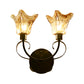 Amber Glass Black Sconce Light Floral 2 Bulbs Traditional Wall Lighting with Metal Curved Arm Clearhalo 'Wall Lamps & Sconces' 'Wall Lights' Lighting' 1771889