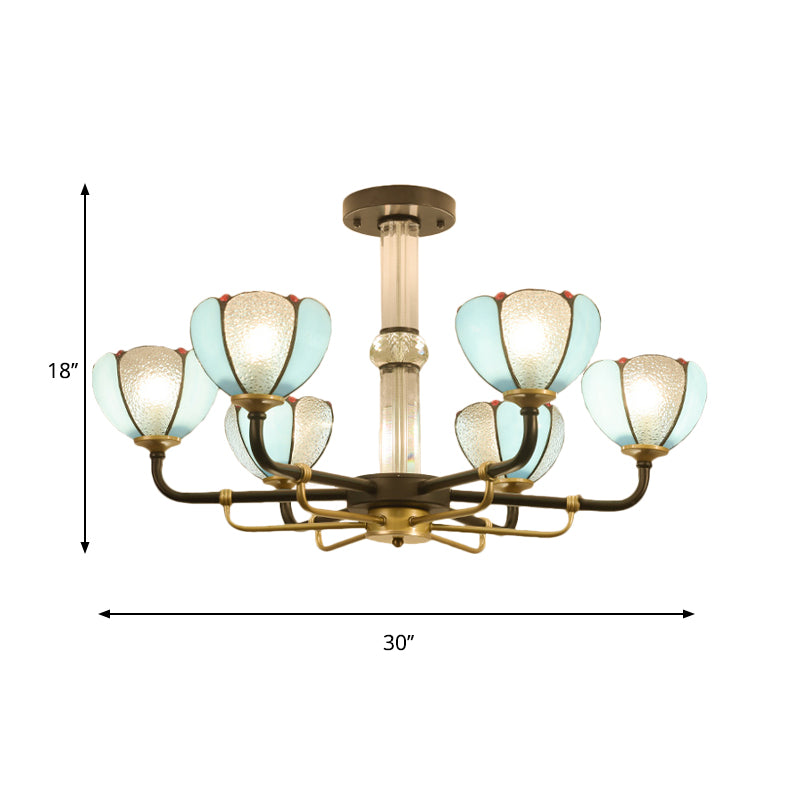 6/8 Lights Floral Chandelier Lighting Traditional Stained Glass Pendant Lighting in Blue for Living Room Clearhalo 'Ceiling Lights' 'Chandeliers' 'Industrial' 'Middle Century Chandeliers' 'Tiffany Chandeliers' 'Tiffany close to ceiling' 'Tiffany' Lighting' 177196