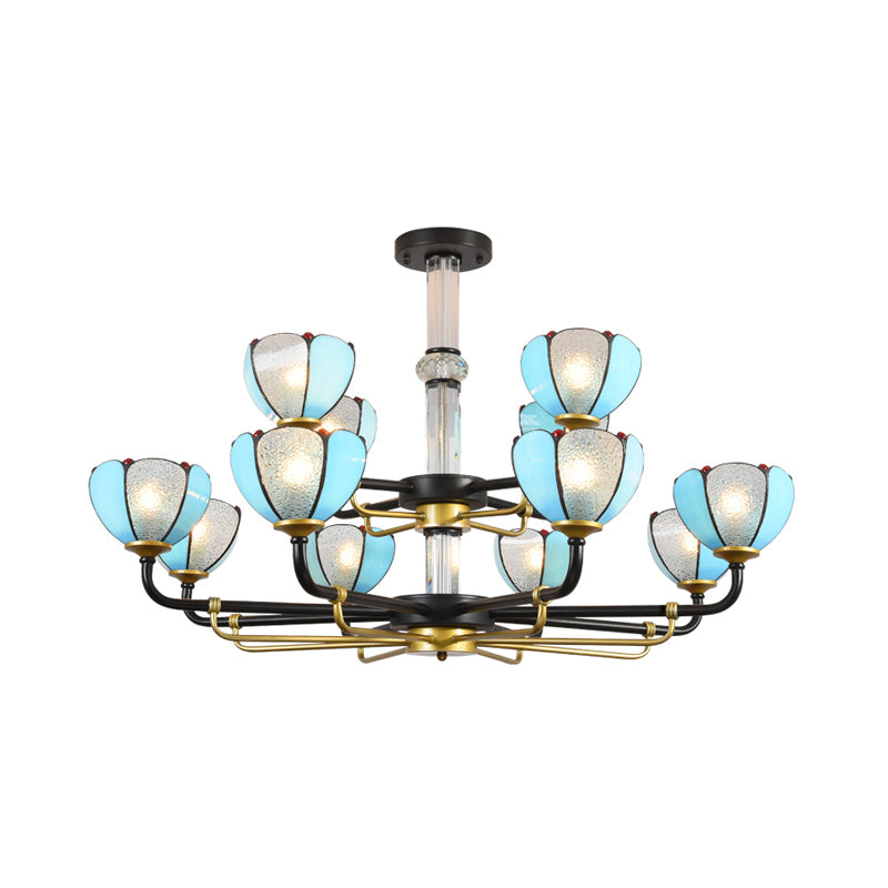 Multi Light Scalloped Chandelier with Blue Glass and Jewelry Vintage Pendant Light for Living Room Clearhalo 'Ceiling Lights' 'Chandeliers' 'Industrial' 'Middle Century Chandeliers' 'Tiffany Chandeliers' 'Tiffany close to ceiling' 'Tiffany' Lighting' 177203