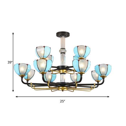 Multi Light Scalloped Chandelier with Blue Glass and Jewelry Vintage Pendant Light for Living Room Clearhalo 'Ceiling Lights' 'Chandeliers' 'Industrial' 'Middle Century Chandeliers' 'Tiffany Chandeliers' 'Tiffany close to ceiling' 'Tiffany' Lighting' 177204