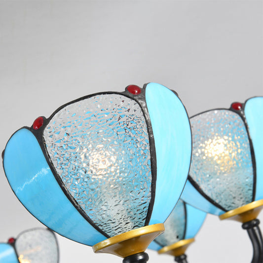 Multi Light Scalloped Chandelier with Blue Glass and Jewelry Vintage Pendant Light for Living Room Clearhalo 'Ceiling Lights' 'Chandeliers' 'Industrial' 'Middle Century Chandeliers' 'Tiffany Chandeliers' 'Tiffany close to ceiling' 'Tiffany' Lighting' 177205