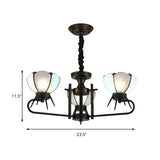 Traditional Floral Chandelier Light with Hanging Chain Blue Glass 3 Lights Ceiling Pendant for Restaurant Clearhalo 'Ceiling Lights' 'Chandeliers' 'Industrial' 'Middle Century Chandeliers' 'Tiffany Chandeliers' 'Tiffany close to ceiling' 'Tiffany' Lighting' 177209