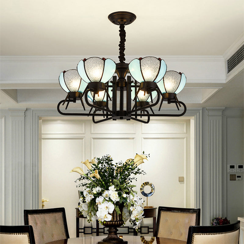 6/8 Lights Bowl Pendant Lighting with Adjustable Chain Tiffany Chandelier Lamp in Blue for Foyer Clearhalo 'Ceiling Lights' 'Chandeliers' 'Industrial' 'Middle Century Chandeliers' 'Tiffany Chandeliers' 'Tiffany close to ceiling' 'Tiffany' Lighting' 177254