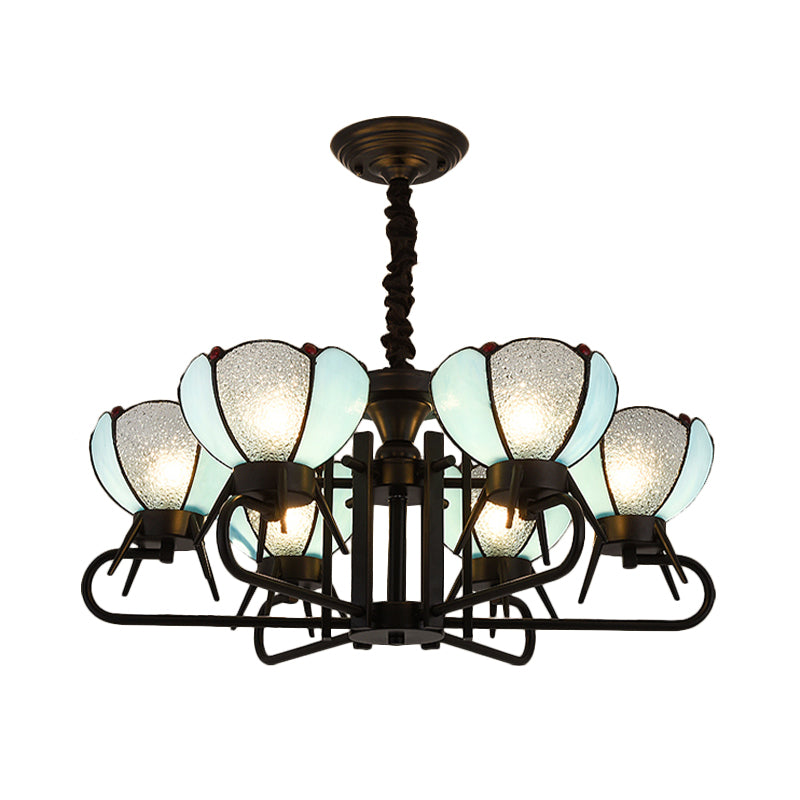 6/8 Lights Bowl Pendant Lighting with Adjustable Chain Tiffany Chandelier Lamp in Blue for Foyer Clearhalo 'Ceiling Lights' 'Chandeliers' 'Industrial' 'Middle Century Chandeliers' 'Tiffany Chandeliers' 'Tiffany close to ceiling' 'Tiffany' Lighting' 177255