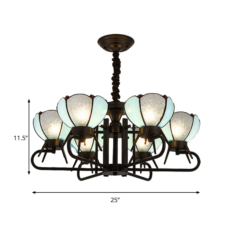 6/8 Lights Bowl Pendant Lighting with Adjustable Chain Tiffany Chandelier Lamp in Blue for Foyer Clearhalo 'Ceiling Lights' 'Chandeliers' 'Industrial' 'Middle Century Chandeliers' 'Tiffany Chandeliers' 'Tiffany close to ceiling' 'Tiffany' Lighting' 177256