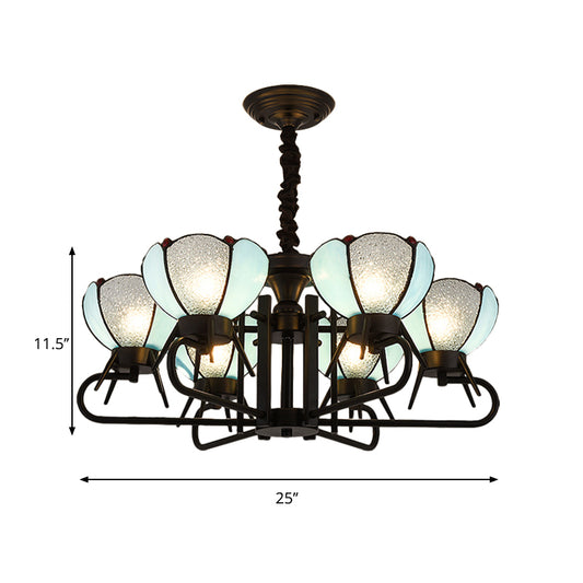 6/8 Lights Bowl Pendant Lighting with Adjustable Chain Tiffany Chandelier Lamp in Blue for Foyer Clearhalo 'Ceiling Lights' 'Chandeliers' 'Industrial' 'Middle Century Chandeliers' 'Tiffany Chandeliers' 'Tiffany close to ceiling' 'Tiffany' Lighting' 177256