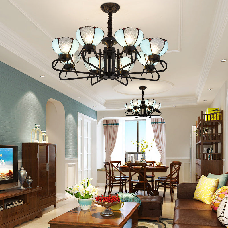 6/8 Lights Bowl Pendant Lighting with Adjustable Chain Tiffany Chandelier Lamp in Blue for Foyer Clearhalo 'Ceiling Lights' 'Chandeliers' 'Industrial' 'Middle Century Chandeliers' 'Tiffany Chandeliers' 'Tiffany close to ceiling' 'Tiffany' Lighting' 177258