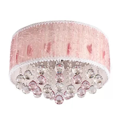Pink Round Flush Ceiling Light 8 Heads Modern Style Metal Ceiling Lamp with Crystal Ball for Girls Bedroom Pink Clearhalo 'Ceiling Lights' 'Close To Ceiling Lights' 'Close to ceiling' 'Flush mount' Lighting' 17727