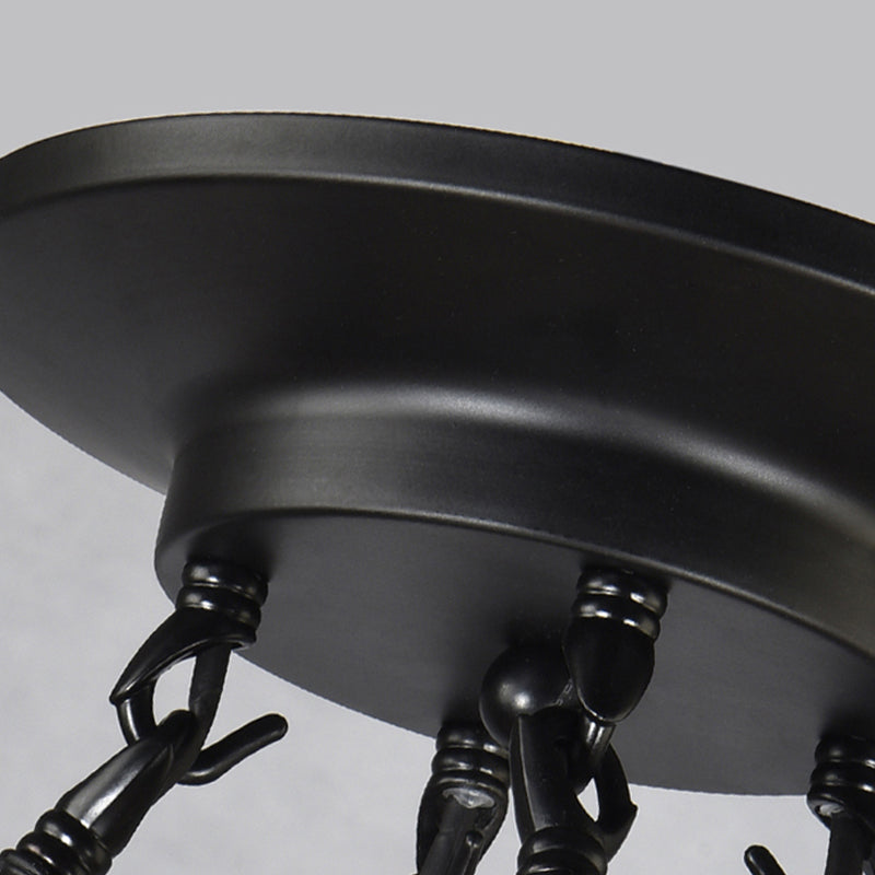 Stained Glass Drum Chandelier with Leaf 6/8 Heads Tiffany Lodge Pendant Light with Adjustable Hanging Light in White Clearhalo 'Ceiling Lights' 'Chandeliers' 'Industrial' 'Middle Century Chandeliers' 'Tiffany Chandeliers' 'Tiffany close to ceiling' 'Tiffany' Lighting' 177299