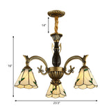 Dining Room Chandelier with Cone Shade Adjustable Beige Glass 3 Lights Rustic Pendant Lamp Clearhalo 'Ceiling Lights' 'Chandeliers' 'Industrial' 'Middle Century Chandeliers' 'Tiffany Chandeliers' 'Tiffany close to ceiling' 'Tiffany' Lighting' 177310