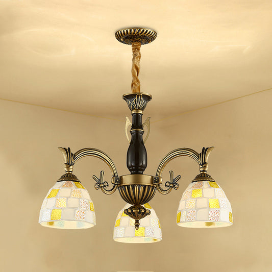 Shell Dome Suspension Lamp with Curved Arm 3 Lights Traditional Pendant Light for Foyer Clearhalo 'Ceiling Lights' 'Chandeliers' 'Industrial' 'Middle Century Chandeliers' 'Tiffany Chandeliers' 'Tiffany close to ceiling' 'Tiffany' Lighting' 177316