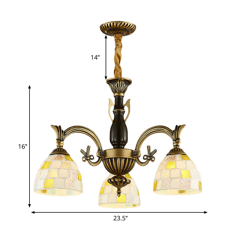 Shell Dome Suspension Lamp with Curved Arm 3 Lights Traditional Pendant Light for Foyer Clearhalo 'Ceiling Lights' 'Chandeliers' 'Industrial' 'Middle Century Chandeliers' 'Tiffany Chandeliers' 'Tiffany close to ceiling' 'Tiffany' Lighting' 177318