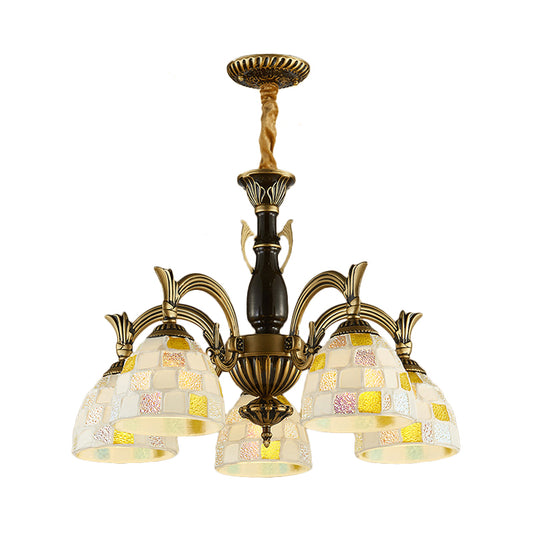 5 Lights Mosaic Hanging Light Vintage Stained Glass Indoor Lighting Fixture for Living Room Clearhalo 'Ceiling Lights' 'Chandeliers' 'Industrial' 'Middle Century Chandeliers' 'Tiffany Chandeliers' 'Tiffany close to ceiling' 'Tiffany' Lighting' 177321